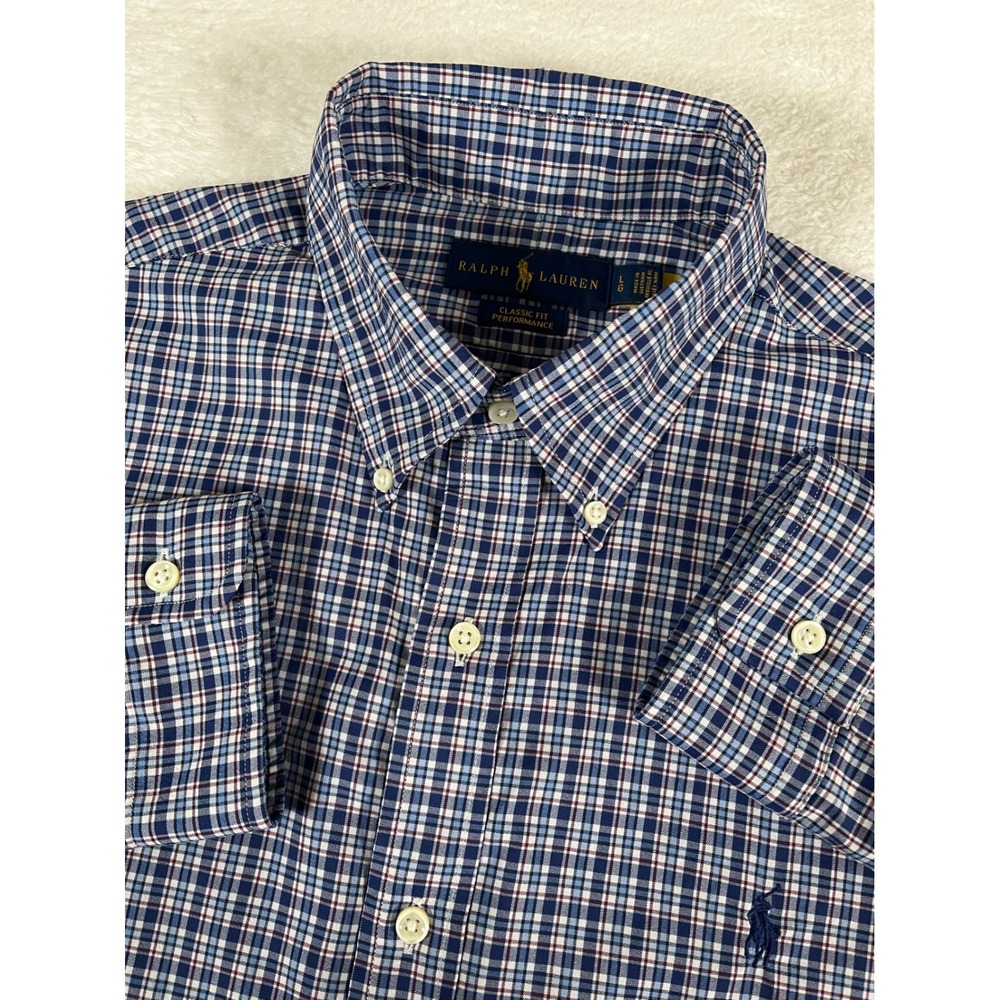 Polo Ralph Lauren Classic Fit Performance Plaid Button Down L/S Shirt Mens Sz Lg